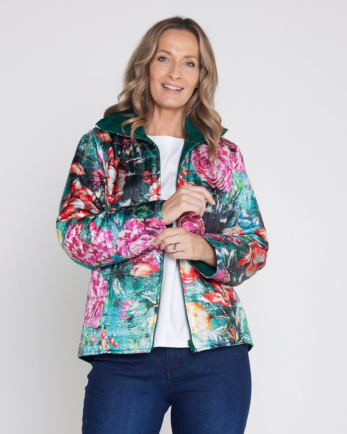 Reversible Long Sleeve Puffer Jacket - Winter Rose