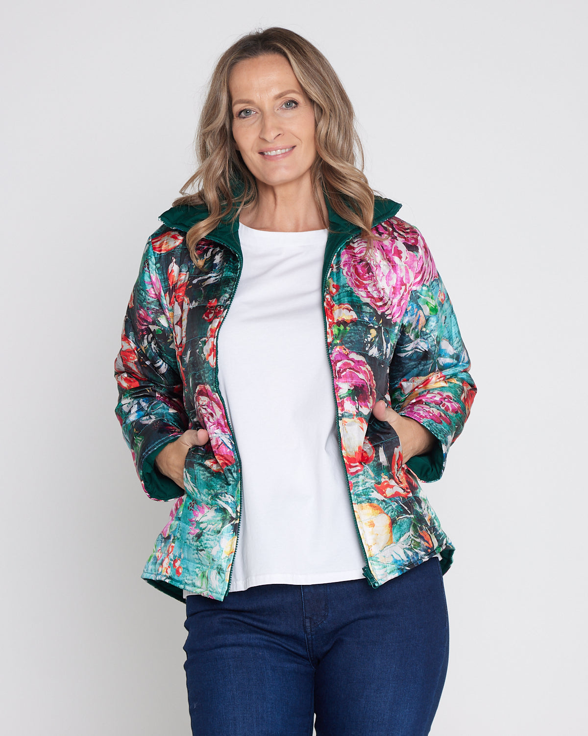 Reversible Long Sleeve Puffer Jacket - Winter Rose