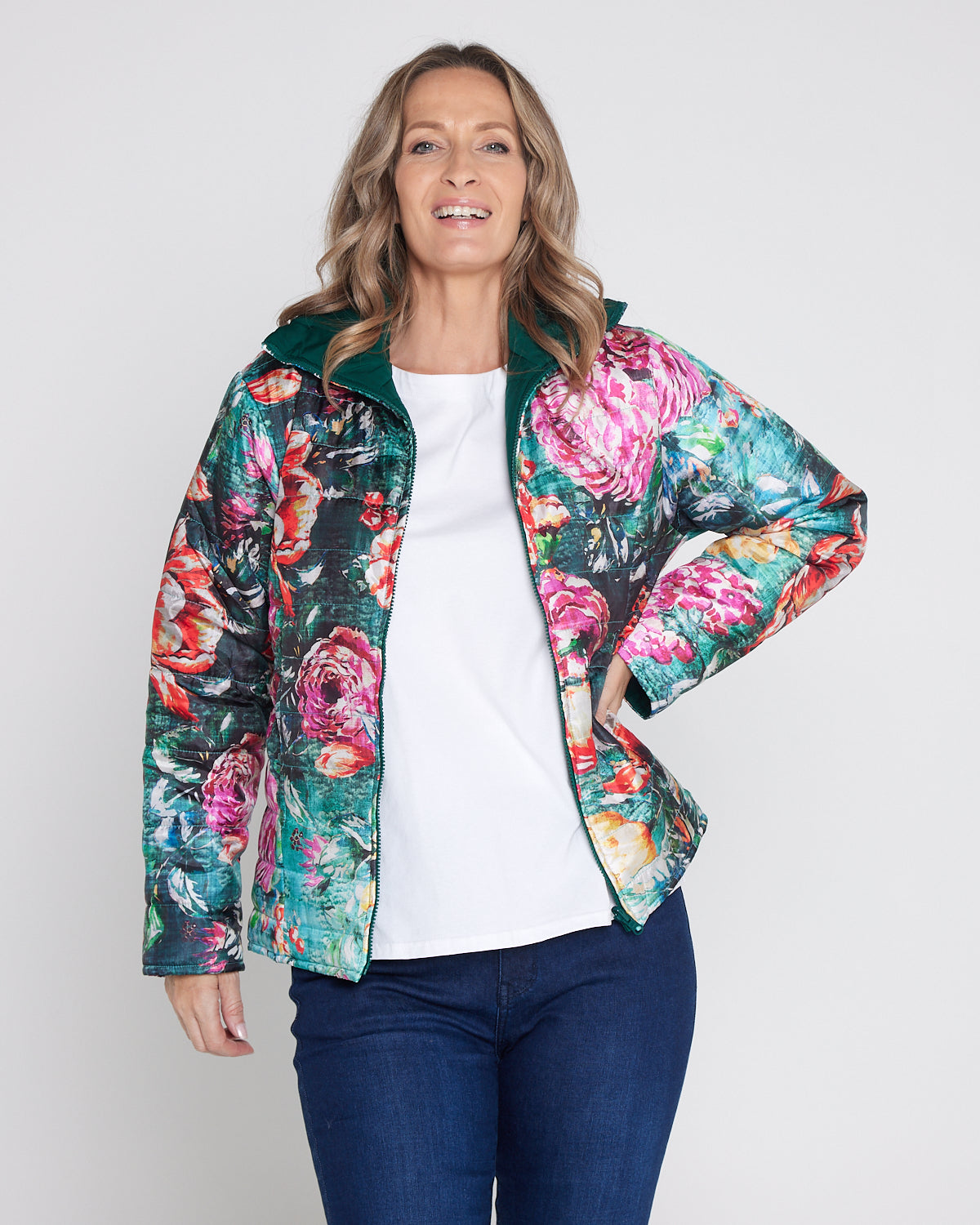 Reversible Long Sleeve Puffer Jacket - Winter Rose