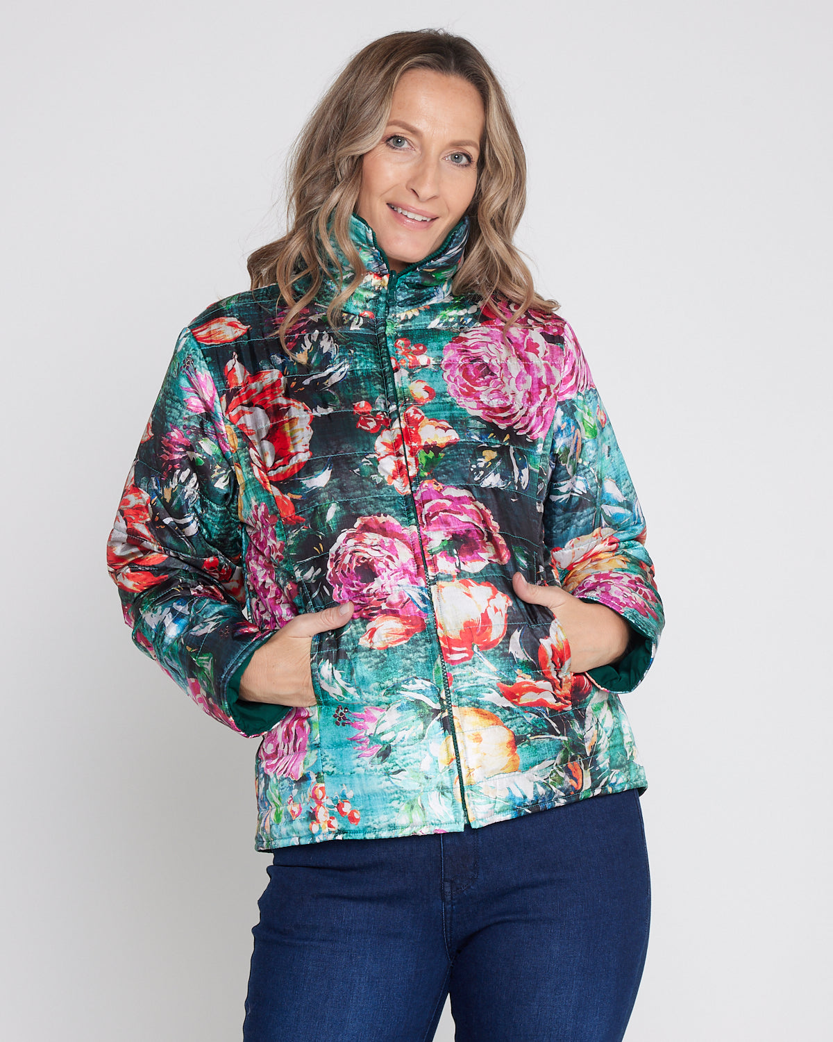 Reversible Long Sleeve Puffer Jacket - Winter Rose