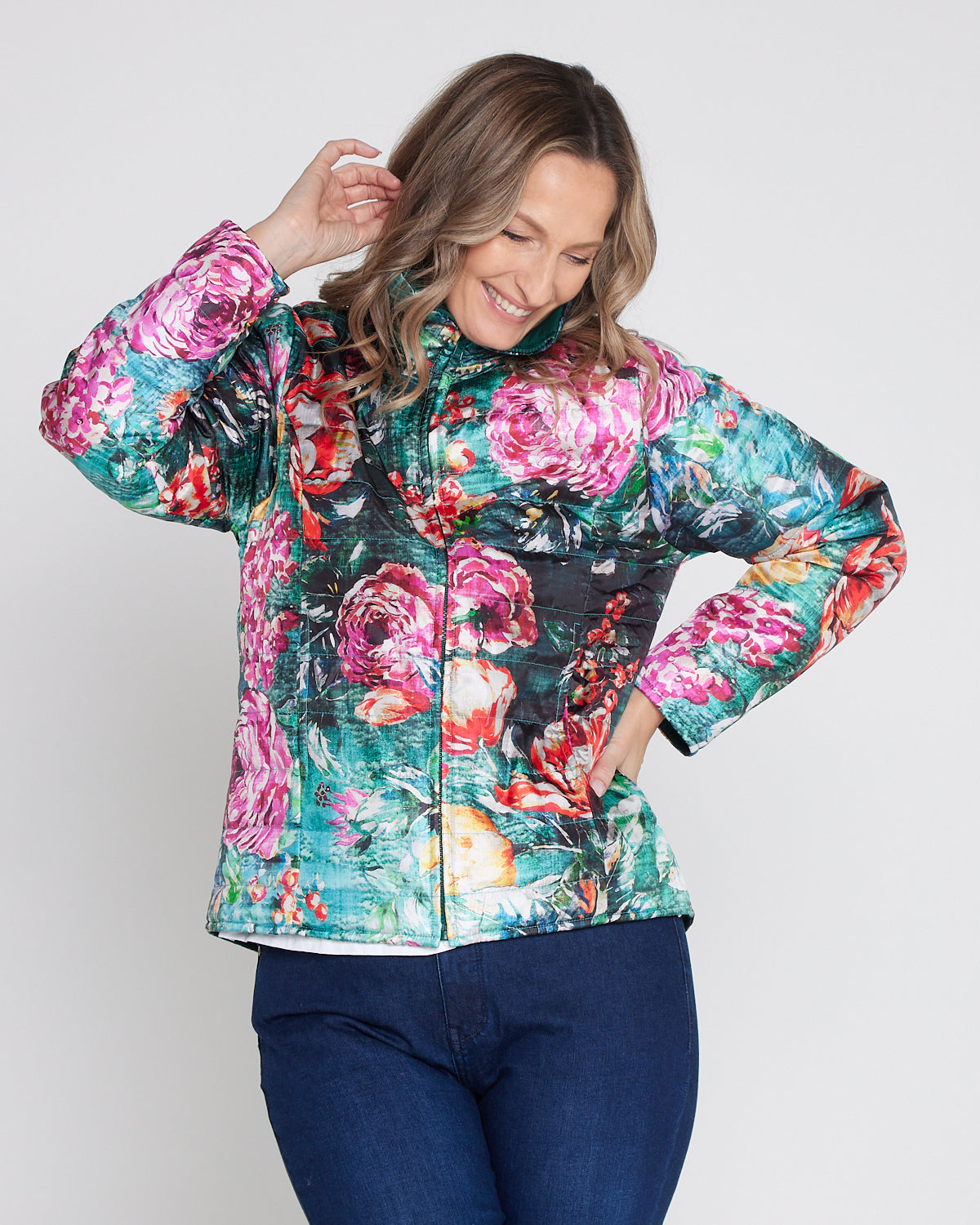 Reversible Long Sleeve Puffer Jacket - Winter Rose