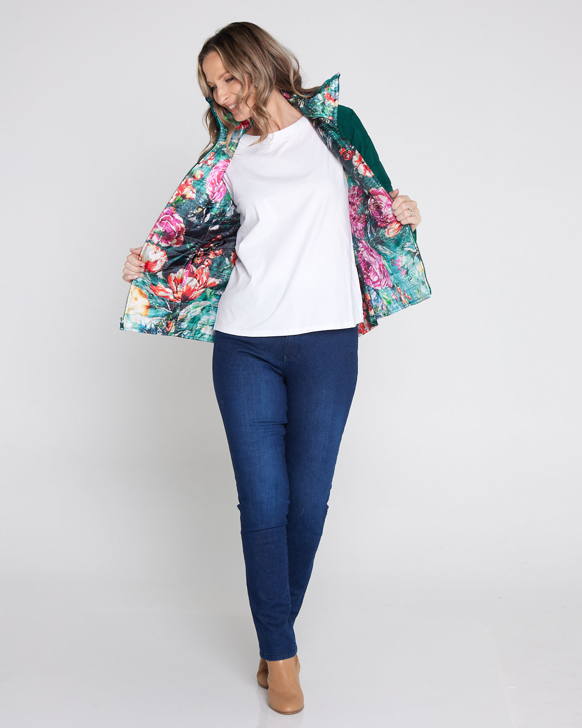 Reversible Long Sleeve Puffer Jacket - Winter Rose