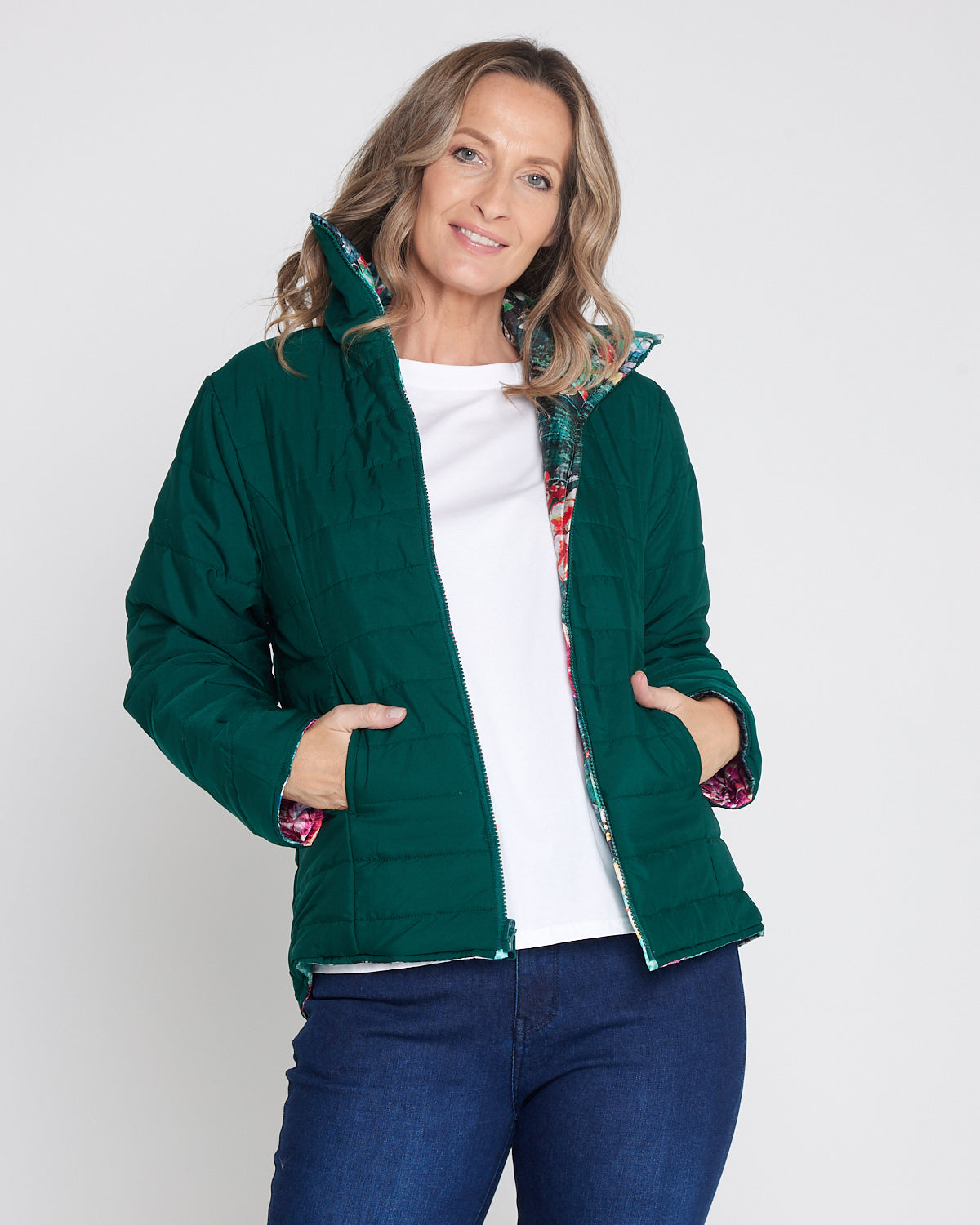 Reversible Long Sleeve Puffer Jacket - Winter Rose