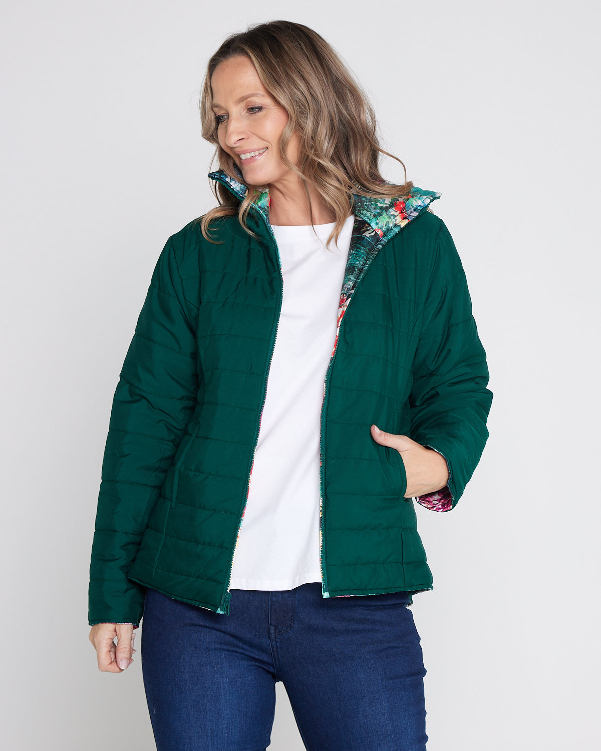 Reversible Long Sleeve Puffer Jacket - Winter Rose