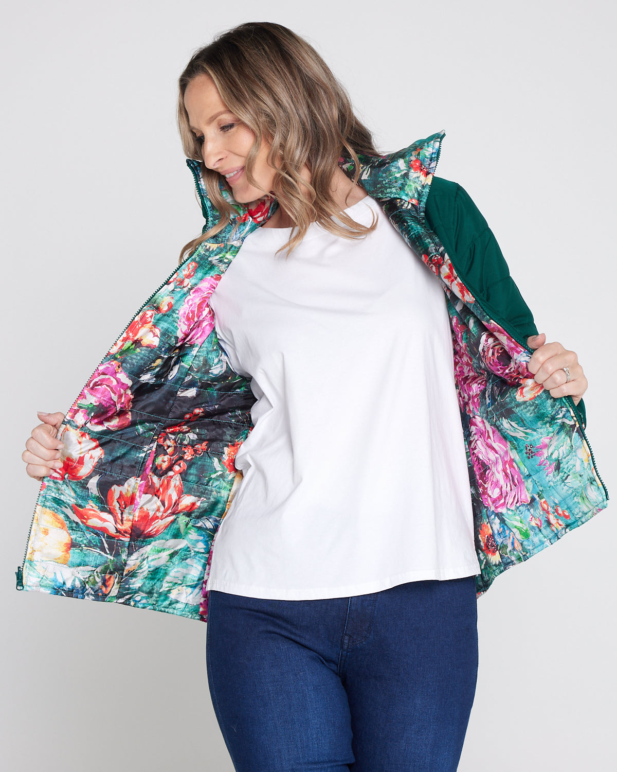 Reversible Long Sleeve Puffer Jacket - Winter Rose