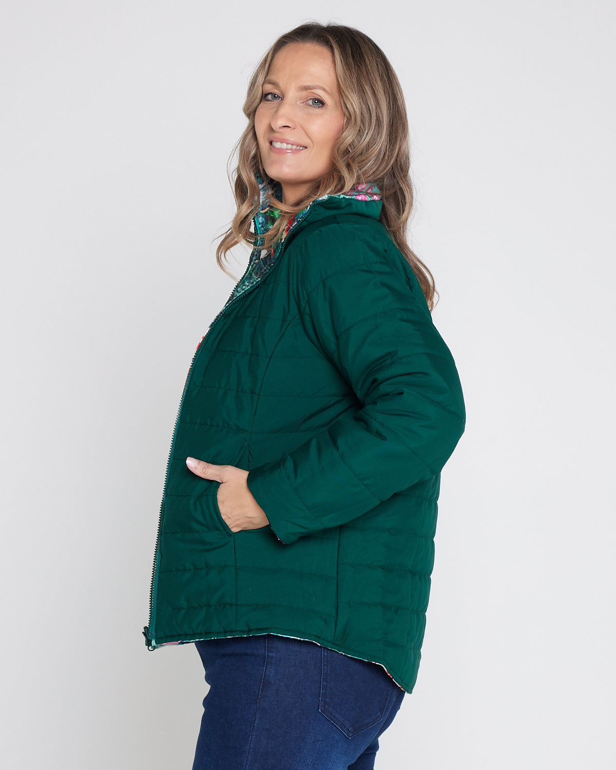 Reversible Long Sleeve Puffer Jacket - Winter Rose