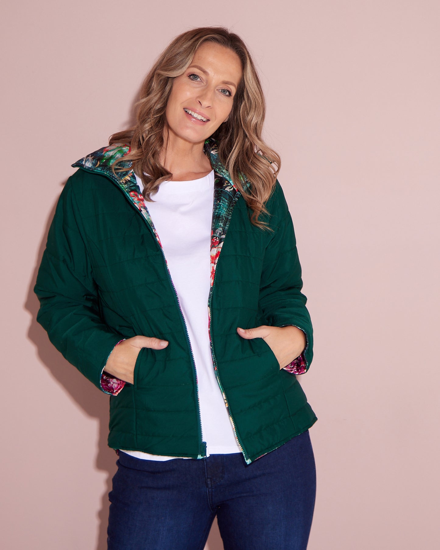 Reversible Long Sleeve Puffer Jacket - Winter Rose