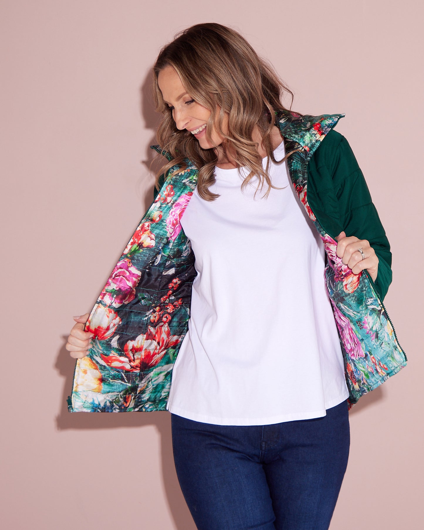 Reversible Long Sleeve Puffer Jacket - Winter Rose