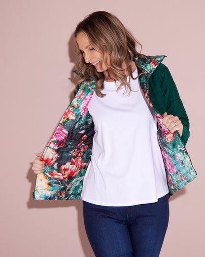 Reversible Long Sleeve Puffer Jacket - Winter Rose