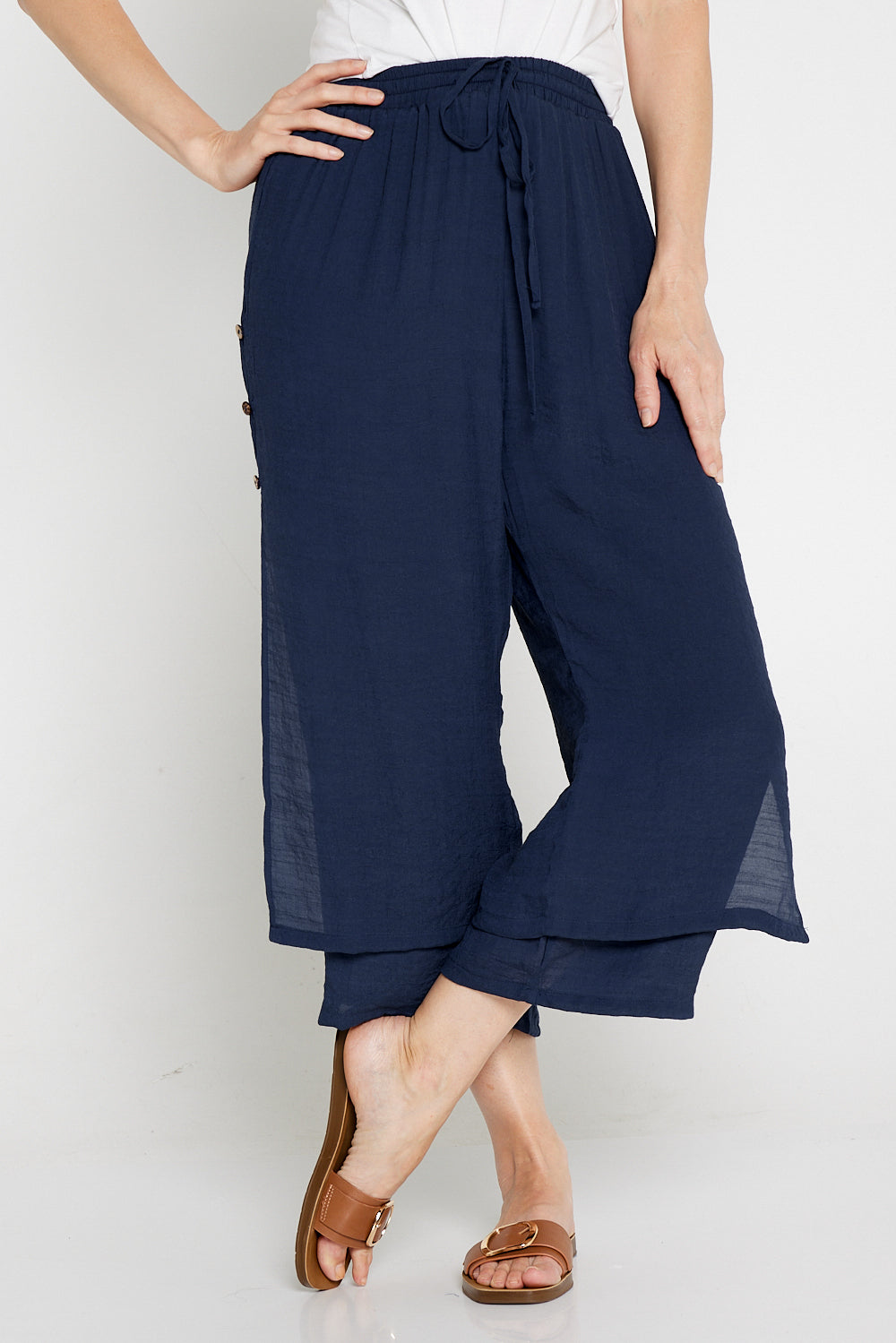 TULIO Fashion Liana Cropped Pants Navy Afterpay Available