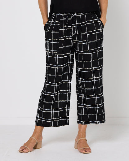 Aiko Linen Pants - Black Check Print