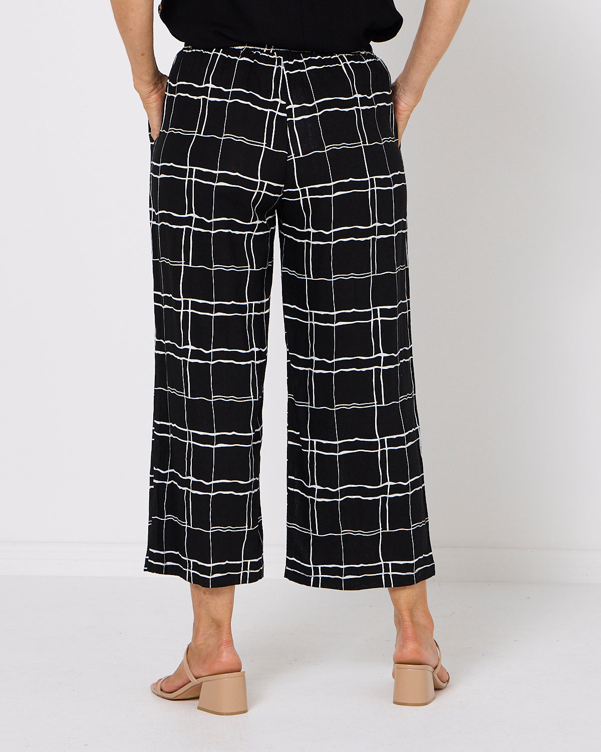 Aiko Linen Pants - Black Check Print