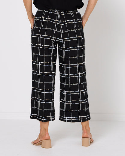 Aiko Linen Pants - Black Check Print