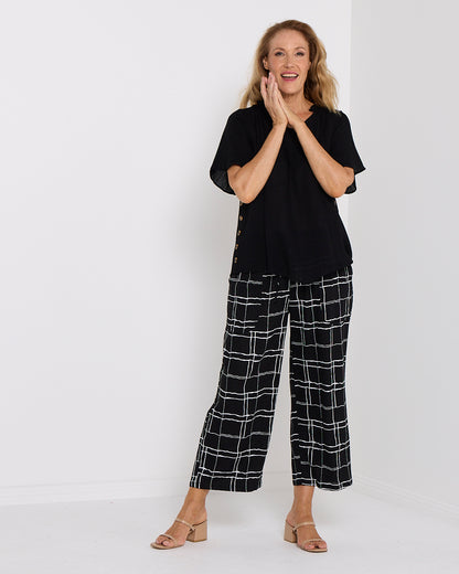 Aiko Linen Pants - Black Check Print