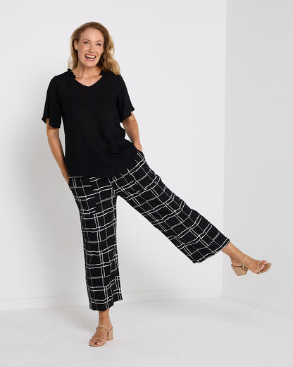Aiko Linen Pants - Black Check Print