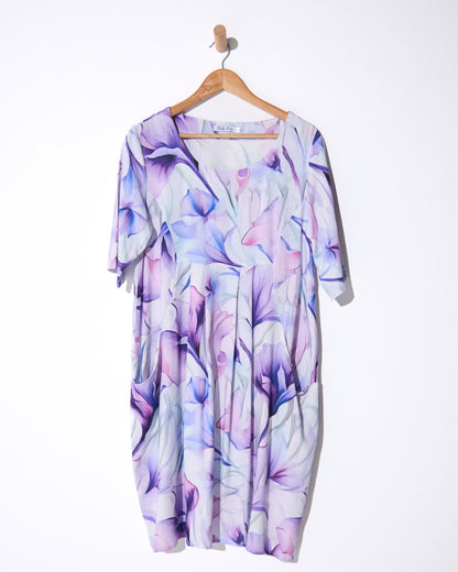 Delphi Pleat Dress - Lavender Floral