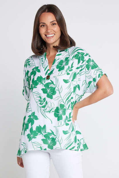 Whitsundays Shirt - Green/White Floral Top