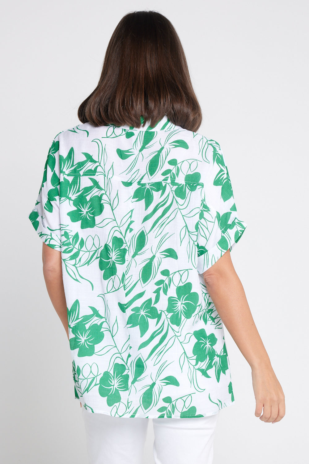 Whitsundays Shirt - Green/White Floral Top