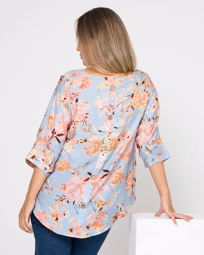 Julissa Top - Sky/Peach Floral