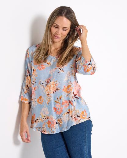 Julissa Top - Sky/Peach Floral