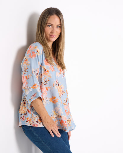 Julissa Top - Sky/Peach Floral