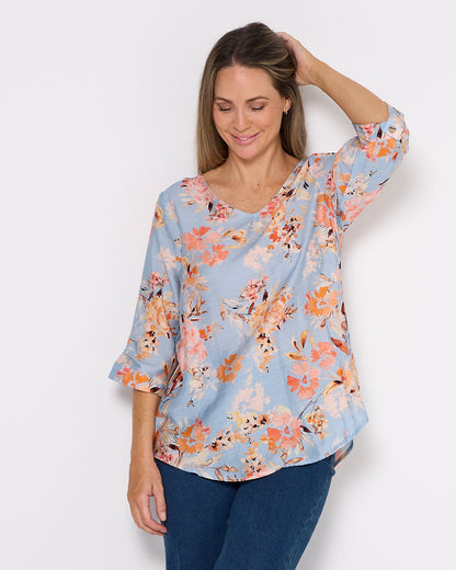 Julissa Top - Sky/Peach Floral