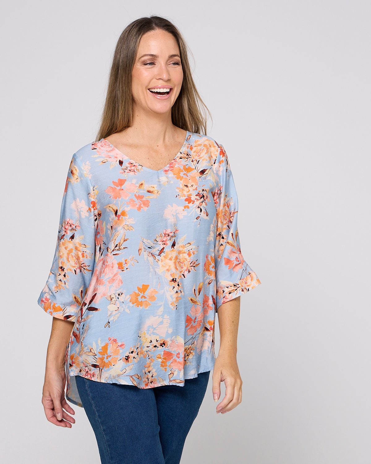 Julissa Top - Sky/Peach Floral