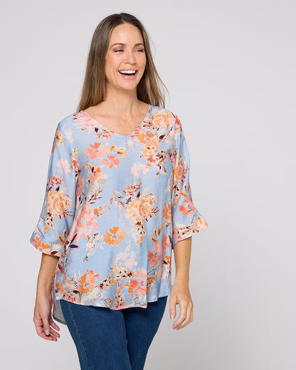 Julissa Top - Sky/Peach Floral