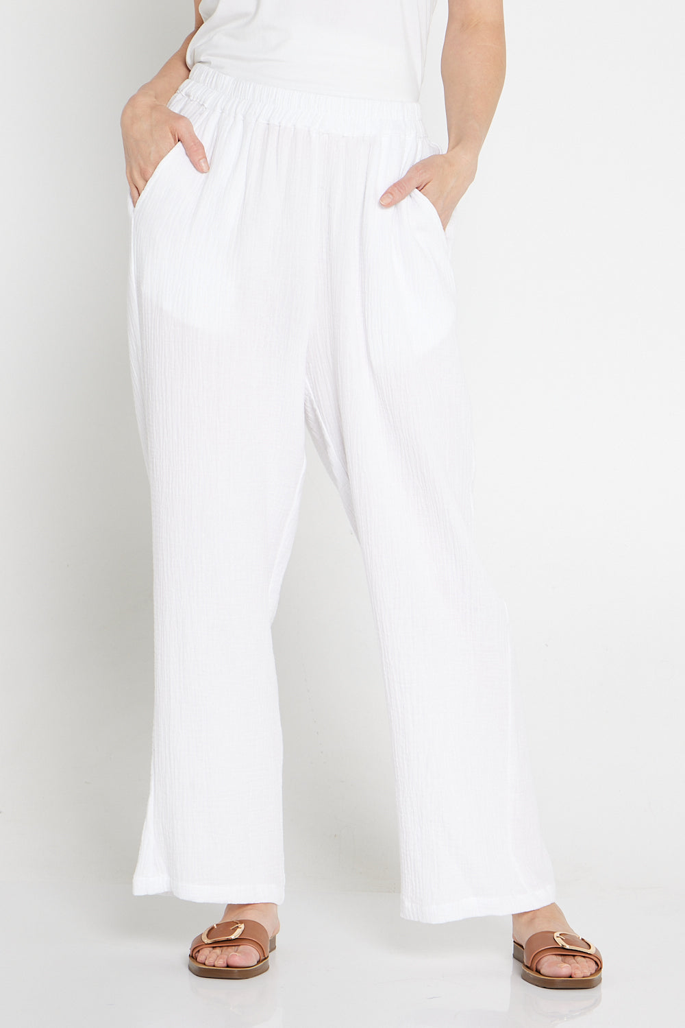 Athena Muslin Cotton Pants - White