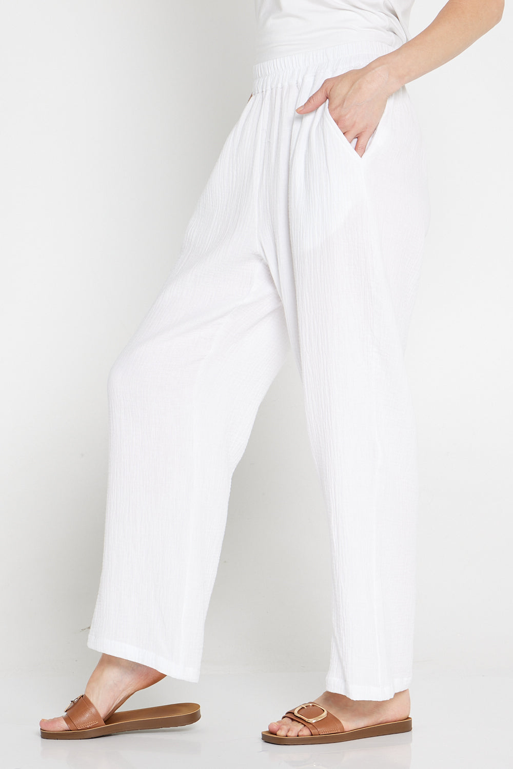 Athena Muslin Cotton Pants - White