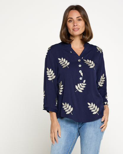 Marlie Top - Gold Leaf Navy