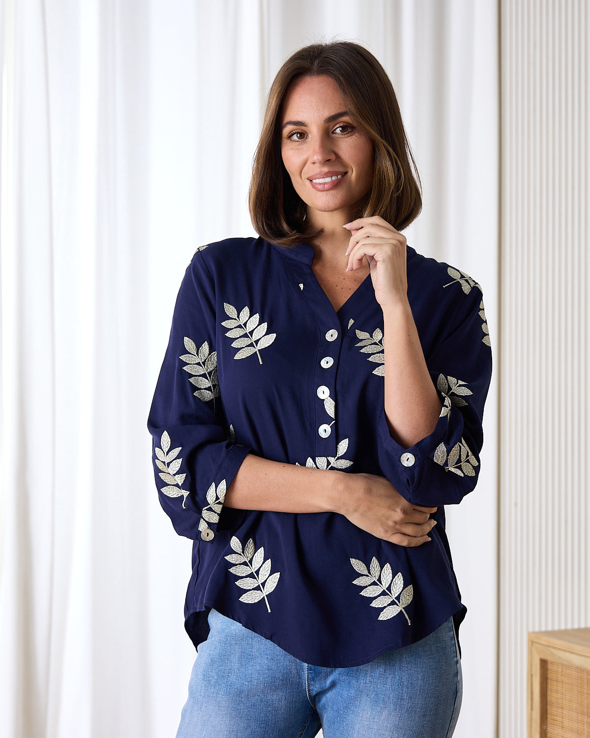 Marlie Top - Gold Leaf Navy