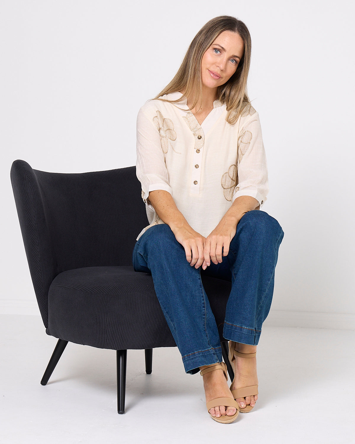 Marli Top - Cream/Gold Petal