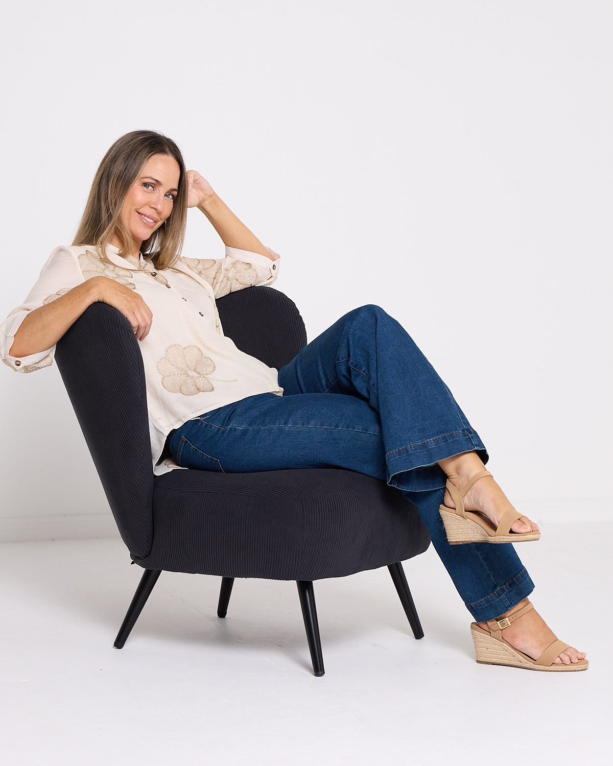 Cher Wide Leg Jeans - Mid Wash Blue Denim