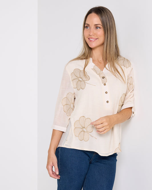 Marli Top - Cream/Gold Petal