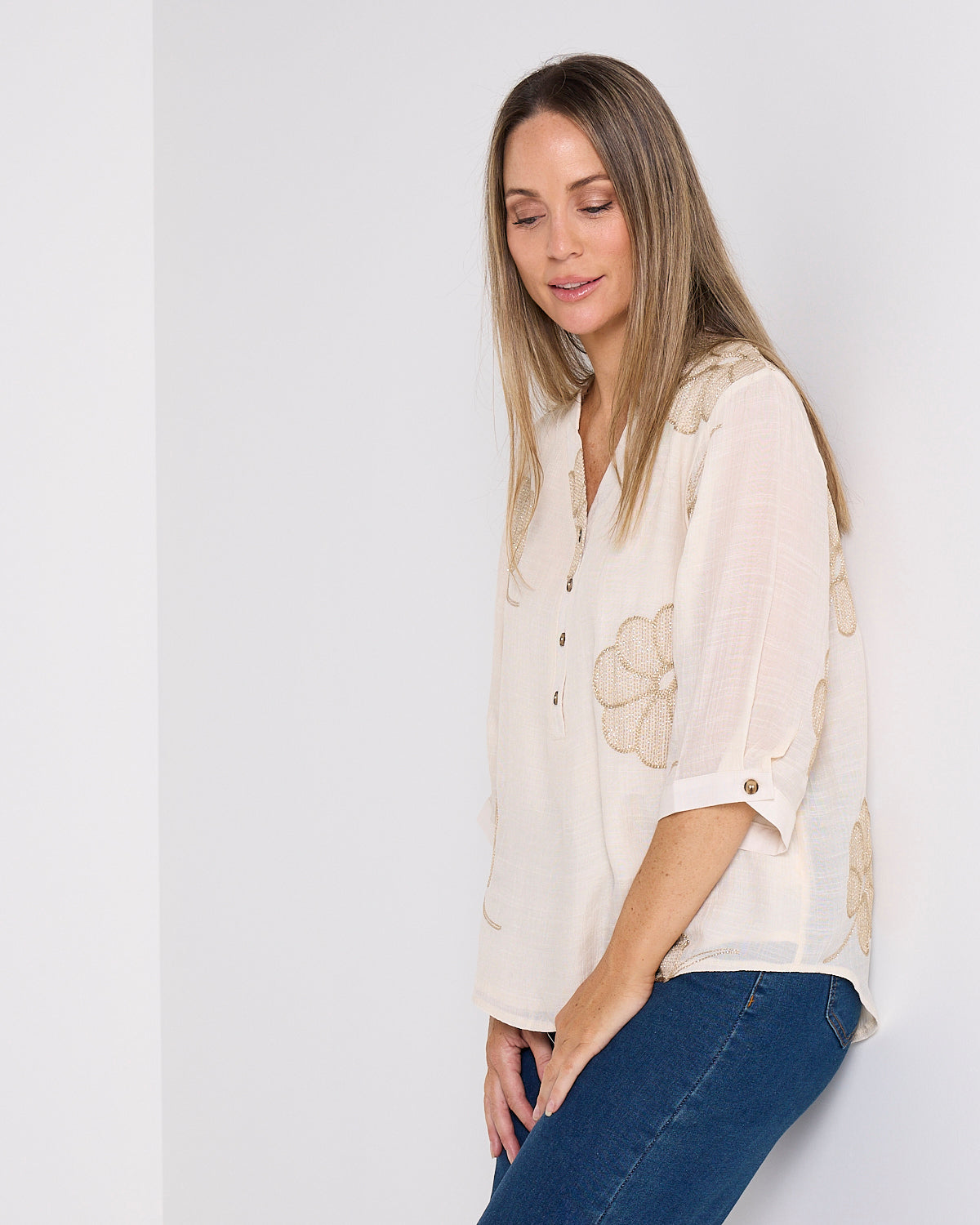 Marli Top - Cream/Gold Petal