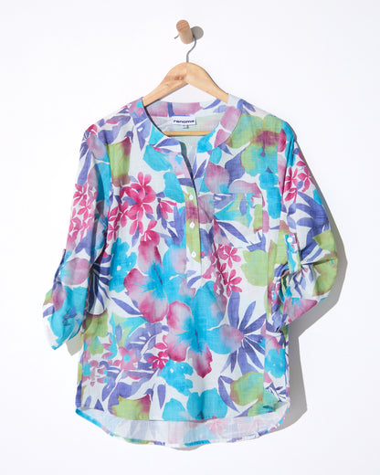 Parnell Cotton Blouse - Aqua Floral