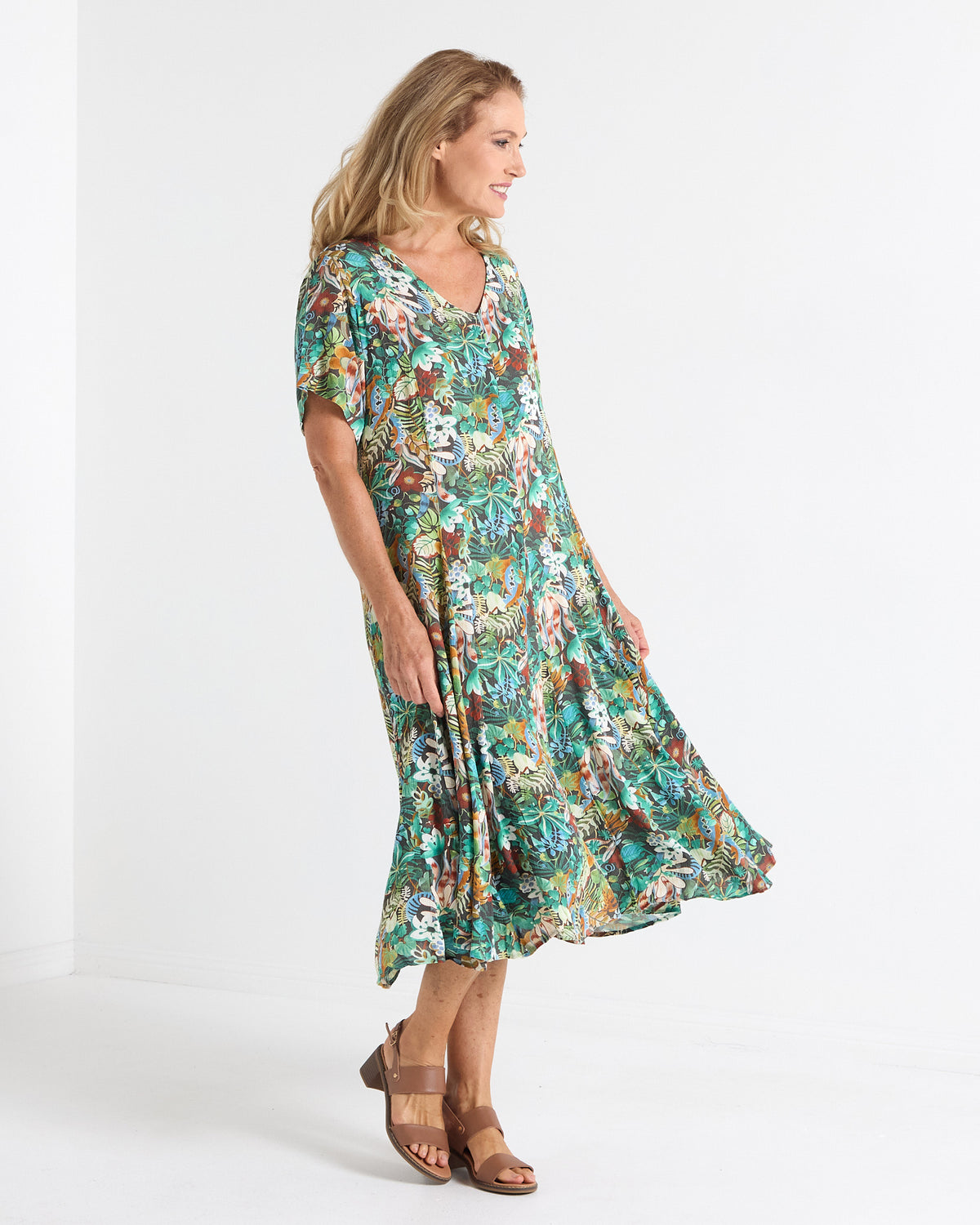 Mileka Midi Dress - Midnight Jungle