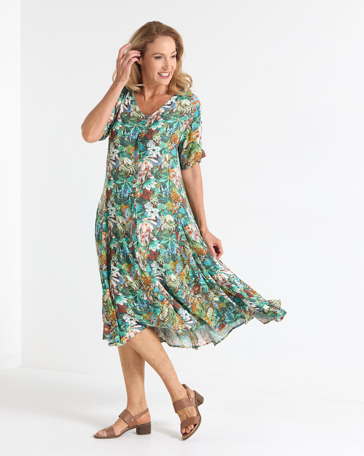 Mileka Midi Dress - Midnight Jungle