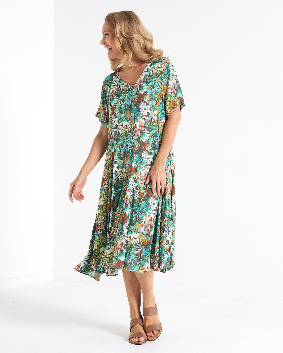 Mileka Midi Dress - Midnight Jungle