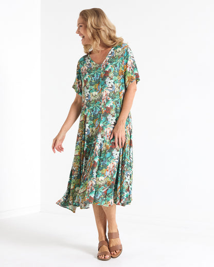 Mileka Midi Dress - Midnight Jungle