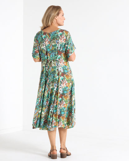 Mileka Midi Dress - Midnight Jungle