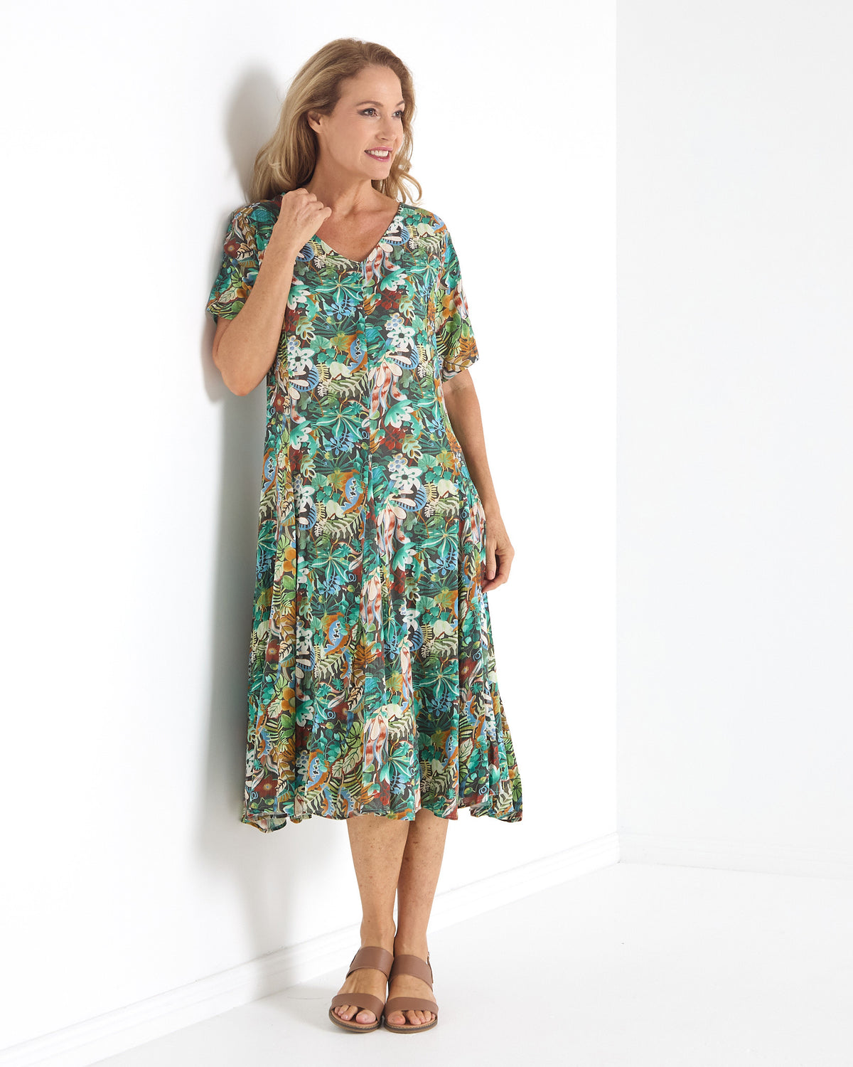 Mileka Midi Dress - Midnight Jungle