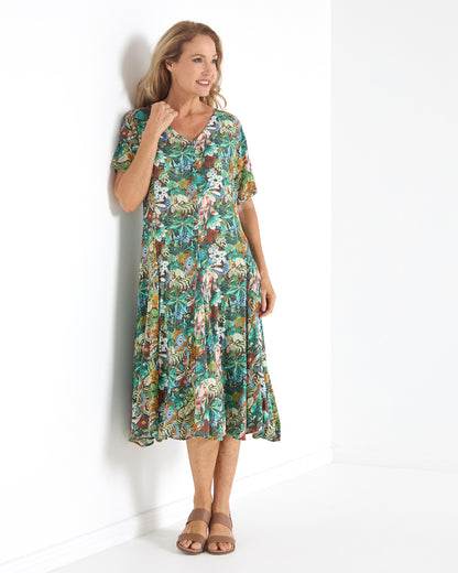 Mileka Midi Dress - Midnight Jungle