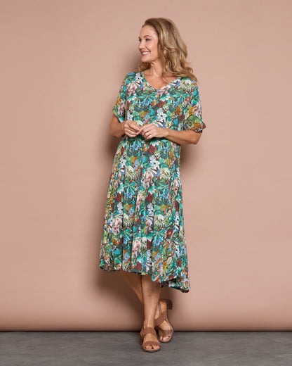 Mileka Midi Dress - Midnight Jungle