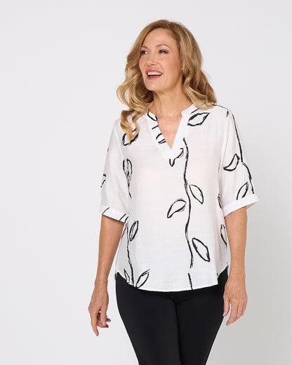 Monroe Top - Ivory/Black Vine