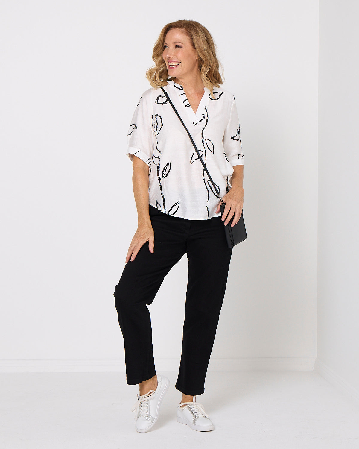 Monroe Top - Ivory/Black Vine