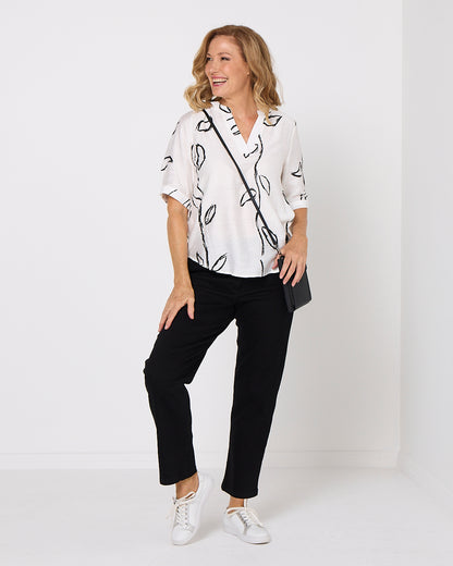 Monroe Top - Ivory/Black Vine