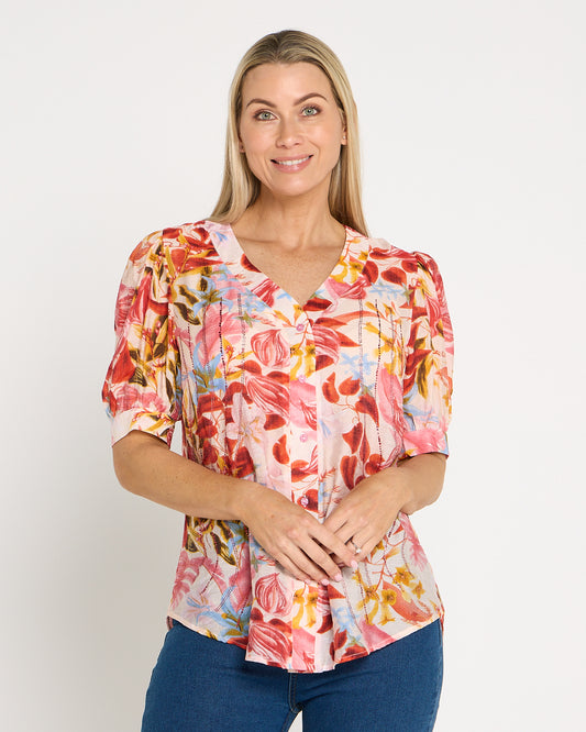 Magda Embellished Blouse - Sunset Tropical