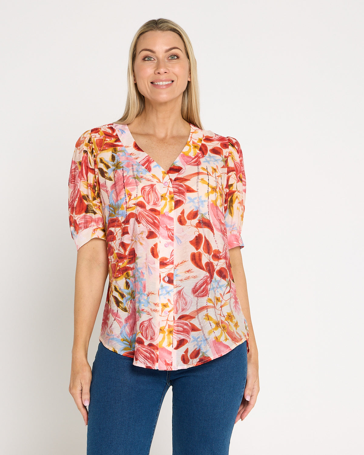Magda Embellished Blouse - Sunset Tropical